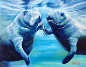 Private Collection Of: Bonnie & Dale Fidler Aurora, Illinois "Manatees Socializing" #133416 - $495 24x30 