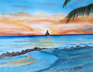 "Sailing At Sunset" #147416 BUY $250 16"h x 20"w - FREE shipping lower US 48 & Canada