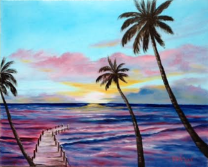 Private Collection Of: Becka & Michael Whitman Milltown, New Jersey "Fishing Pier At Sunset" #124615 - $250 16x20 