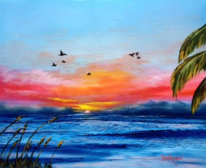 Private Collection Of; Sue & Bob Whaalen Rockport, Maine "Pelicans At Sunset" #129015 - $250 16x20