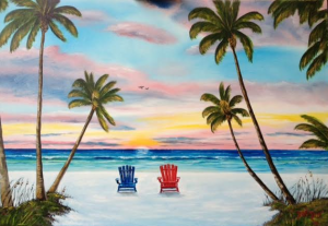 Private Collection Of: Christy Krueger & Donovan Campbell Crown Point, Indiana "Watching A Paradise Sunset" #133115 - $495 24x36 