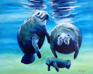 Private Collection Of: John Gaffey Siesta Key, Florida "A Manatee Family" #134716 - $590 24x30