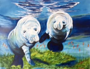 Private Collection Of: Rob & Kim Trzecinski Lakewood Ranch, Florida "Two Curious Manatees" #137716 - $495 24x30