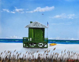 Private Collection Of: Mary Brown Lakewood Ranch, Florida "Green Lifeguard Stand" #143316 - $250 16x20