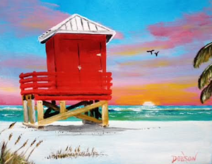 Private Collection Of: Linda Colonbosi Andover, Ma "Red Lifeguard Shack On Siesta Key" #134116 BUY $95 8x10 