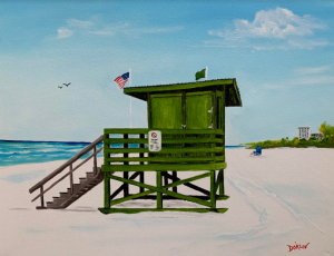 Green Lifeguard Stand On Siesta key Beach by Lloyd Dobson Artist