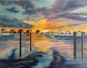 Sunset At The Yacht Club In Paradise by Lloyd Dobson Artist