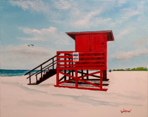 Red Lifeguard Stand On Siesta Key by Lloyd Dobson Artist