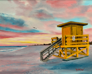 Sunset At The Yellow Lifeguard Stand On Siesta Key Beach by Lloyd Dobson Artist