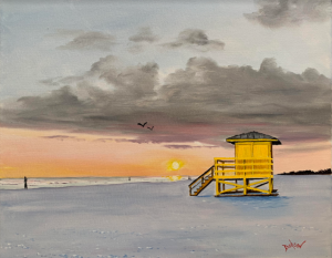 Siesta Key Beach Yellow Lifeguard Stand by Lloyd Dobson Artist