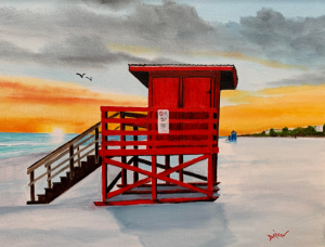 Siesta Key Red Lifeguard Stand by Lloyd Dobson Artist