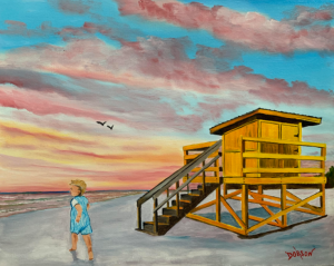 Yellow Lifeguard Stand And Our Son by Lloyd Dobson Artist