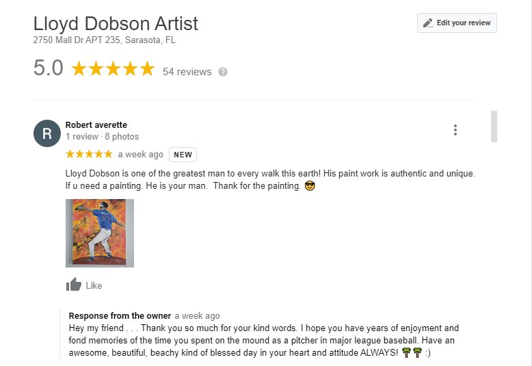 Lloyd Dobson Artist Google Reviews