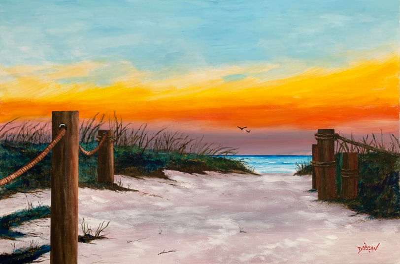 Original oil painting by Lloyd Dobson Artist titled "Siesta Key Sunset"