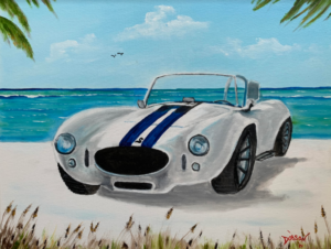 aN OIL PAINTING OF A 1966 cOBRA BY lLOYD dOBSON aRTIST