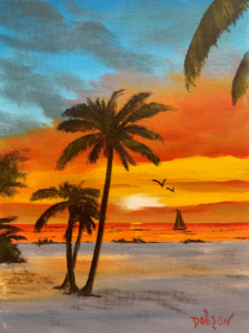 A paradise sunset oil painting by Lloyd Dobson Artist