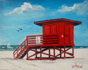 Red Lifeguard Stand by Lloyd Dobson Artist