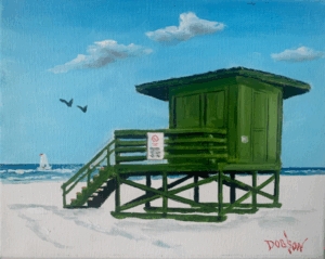 Green Lifeguard Stand oil painting by Lloyd Dobson Artist