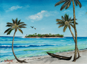 A paradise island original oil painting by Lloyd Dobson Artist