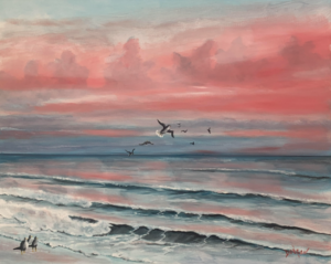 Sunset oil painting titled "Evening After The Storm" by Lloyd Dobson Artist