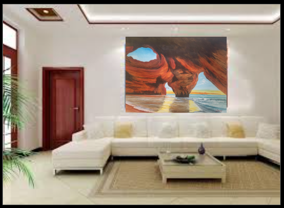 “Coastal oil painting of Benagil Caves in Portugal, 30x40 original artwork by Sarasota artist.”