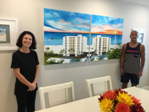 A commissioned oil painting of Whispering Sands Condo complex on Siesta Key Florida by Lloyd Dobson Artist