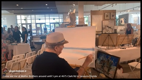 Live demo painting by Lloyd Dobson Artist at Matter Brothers Coastal Event in Sarasota Florida