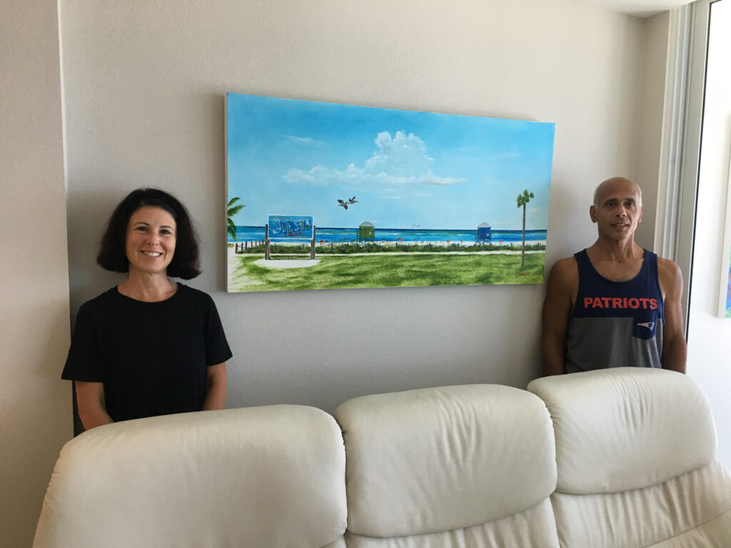 Commissioned oil painting with the Siesta Key Beach sign by Lloyd Dobson Artist