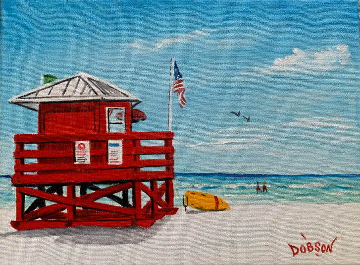 Red Lifeguard Stand oil painting by Lloyd Dobson Artist