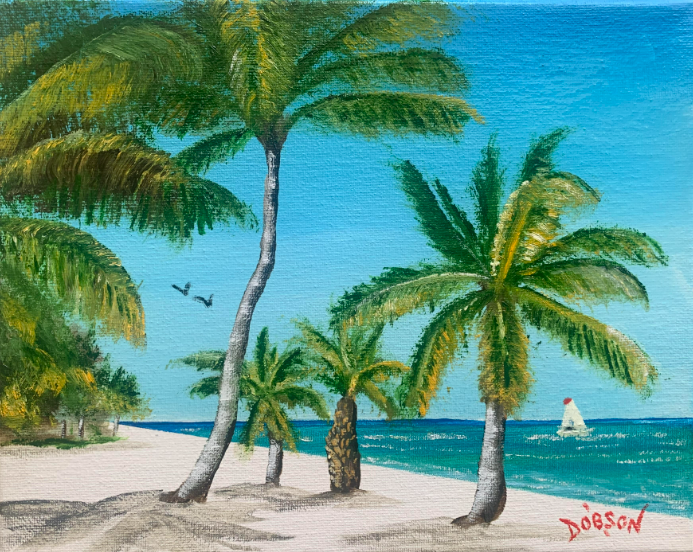 This is an oil painting titled "Tropical Paradise" by Lloyd Dobson Artist