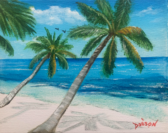 Oil painting titled "Beach Paradise" by Lloyd Dobson Artist