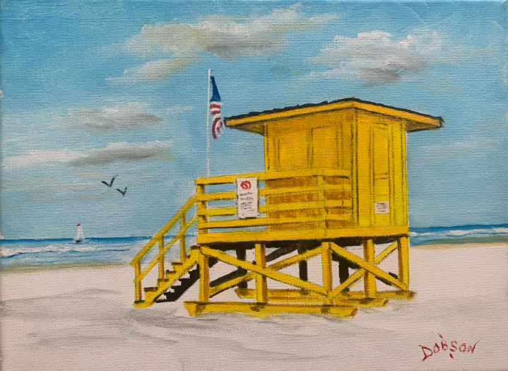 Yellow Lifeguard Stand oil painting by Lloyd Dobson Artist
