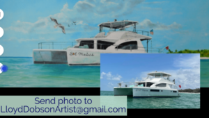 Creating a commissioned oil painting of a catamaran from a photo to canvas by Lloyd Dobson Artist