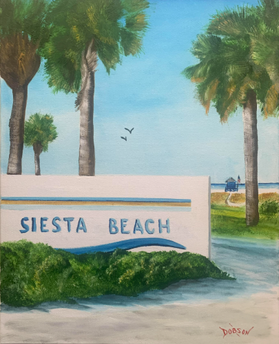 The Siesta Key Public Beach oil painting titled "My Siesta Key Beach" by Lloyd Dobson Artist