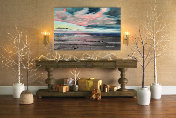 Home entry way mockup with seascape oil painting by Lloyd Dobson Artist
