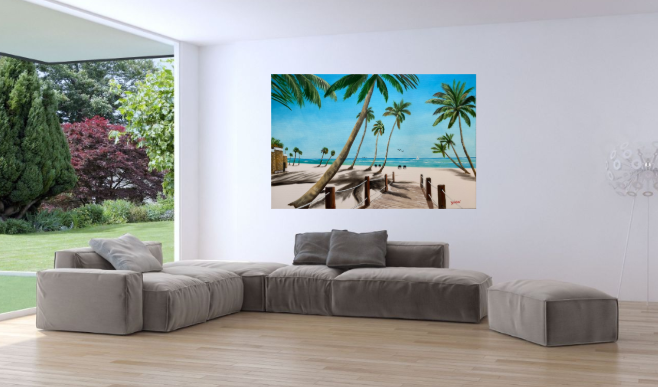 Livingroom mockup with an oil painting by Lloyd Dobson Artist hanging on the wall