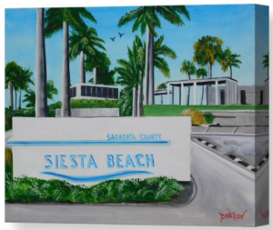 Canvas print of Siesta Key Public Beach sign oil painting by Lloyd Dobson Artist