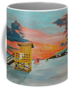 Our Siesta Key Lifeguard Stands coffee mug digital art by Lloyd Dobson Artist
