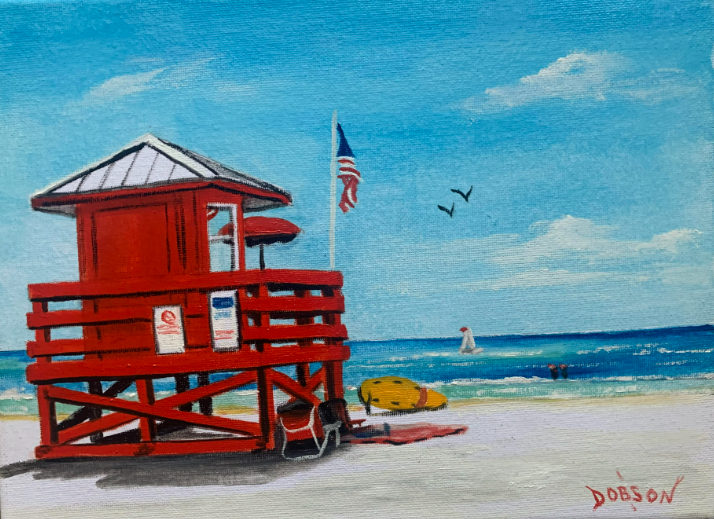 Red Siesta Key Lifeguard Stand oil painting by Lloyd Dobson Artist