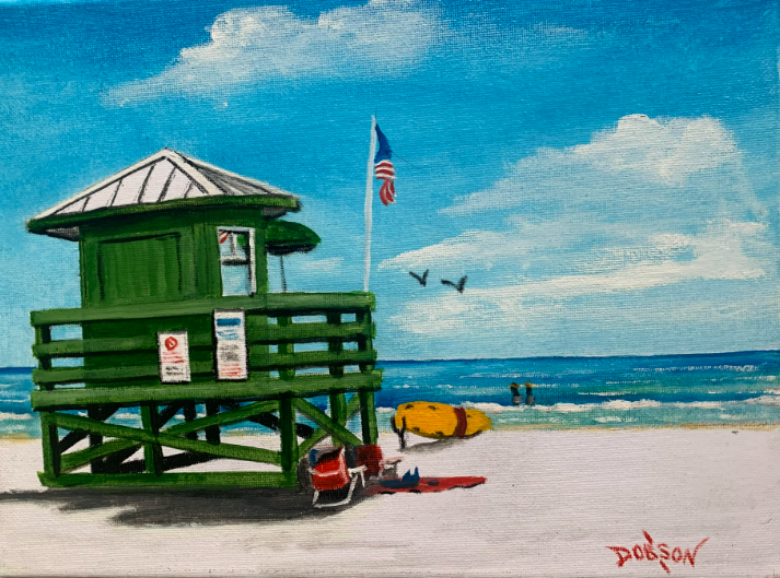 Siesta Key Green Lifeguard Stand oil painting by Lloyd Dobson Artist