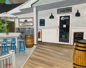 Oil painting of the Tipsy Rooster Bar in Key West by Lloyd Dobson Artist