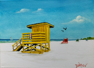 Oil painting of the Siesta Key Beach lifeguard stand by Lloyd Dobson Artist