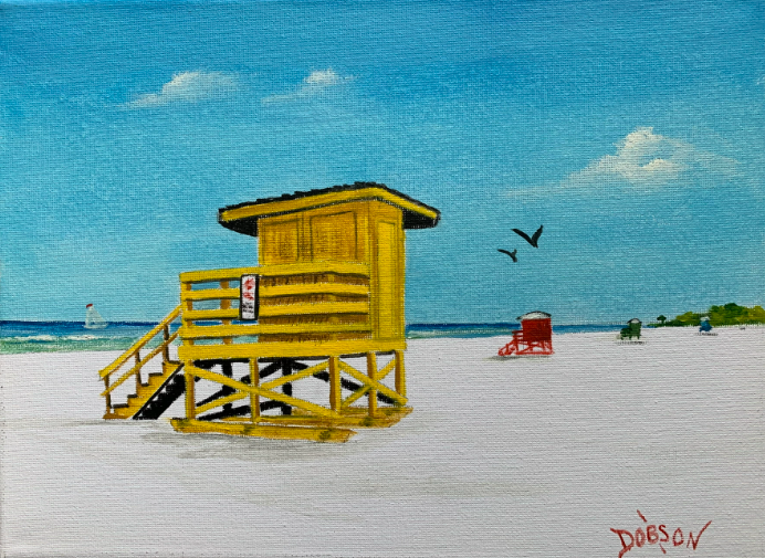 Oil painting of the Siesta Key Beach lifeguard stand by Lloyd Dobson Artist