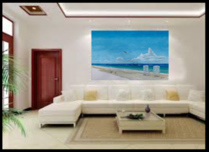 Oil painting hanging in a livingroom by Lloyd Dobson Artist