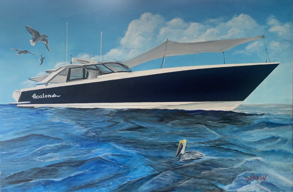 Oil painting by Lloyd Dobson Artist named "Our Boat Named Avalon"